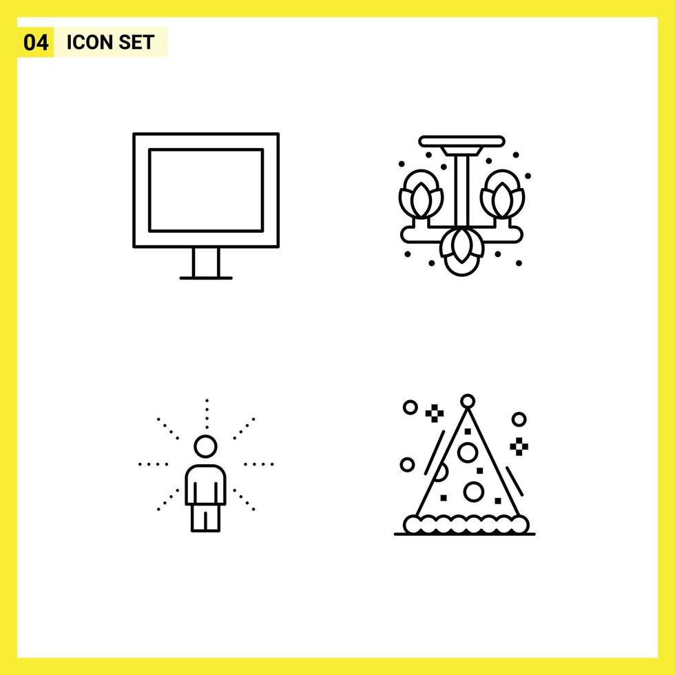 Set of 4 Modern UI Icons Symbols Signs for appliances feel tv clothes perception Editable Vector Design Elements