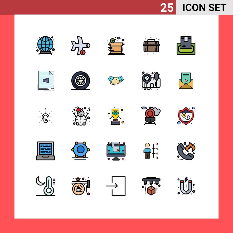 25 Thematic Vector Filled line Flat Colors and Editable Symbols of cash system box plumbing mechanical Editable Vector Design Elements
