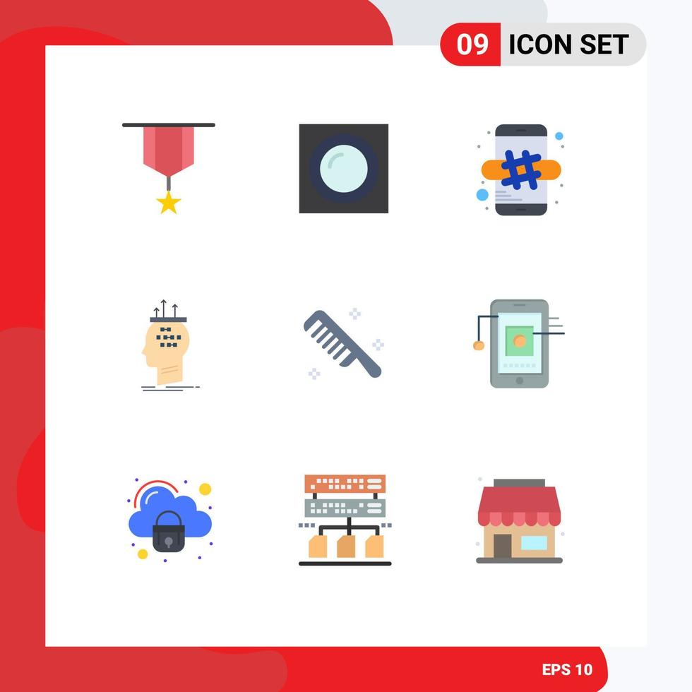 Pack of 9 Modern Flat Colors Signs and Symbols for Web Print Media such as thinking conclusion recessed brain mobile Editable Vector Design Elements