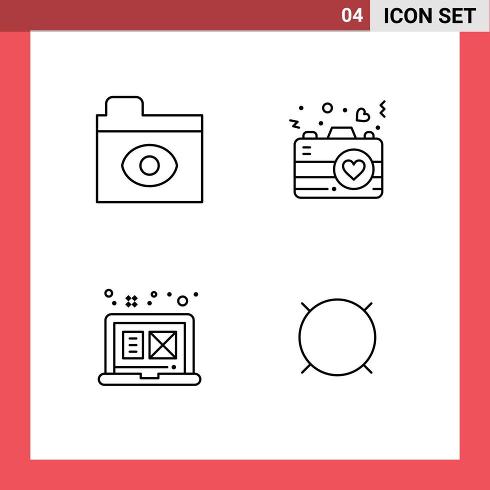 Set of 4 Modern UI Icons Symbols Signs for big brother graphic camera romance generic money Editable Vector Design Elements