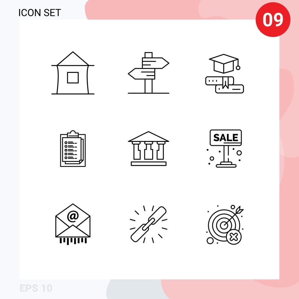 Pack of 9 Modern Outlines Signs and Symbols for Web Print Media such as bank result wedding report card graduation Editable Vector Design Elements