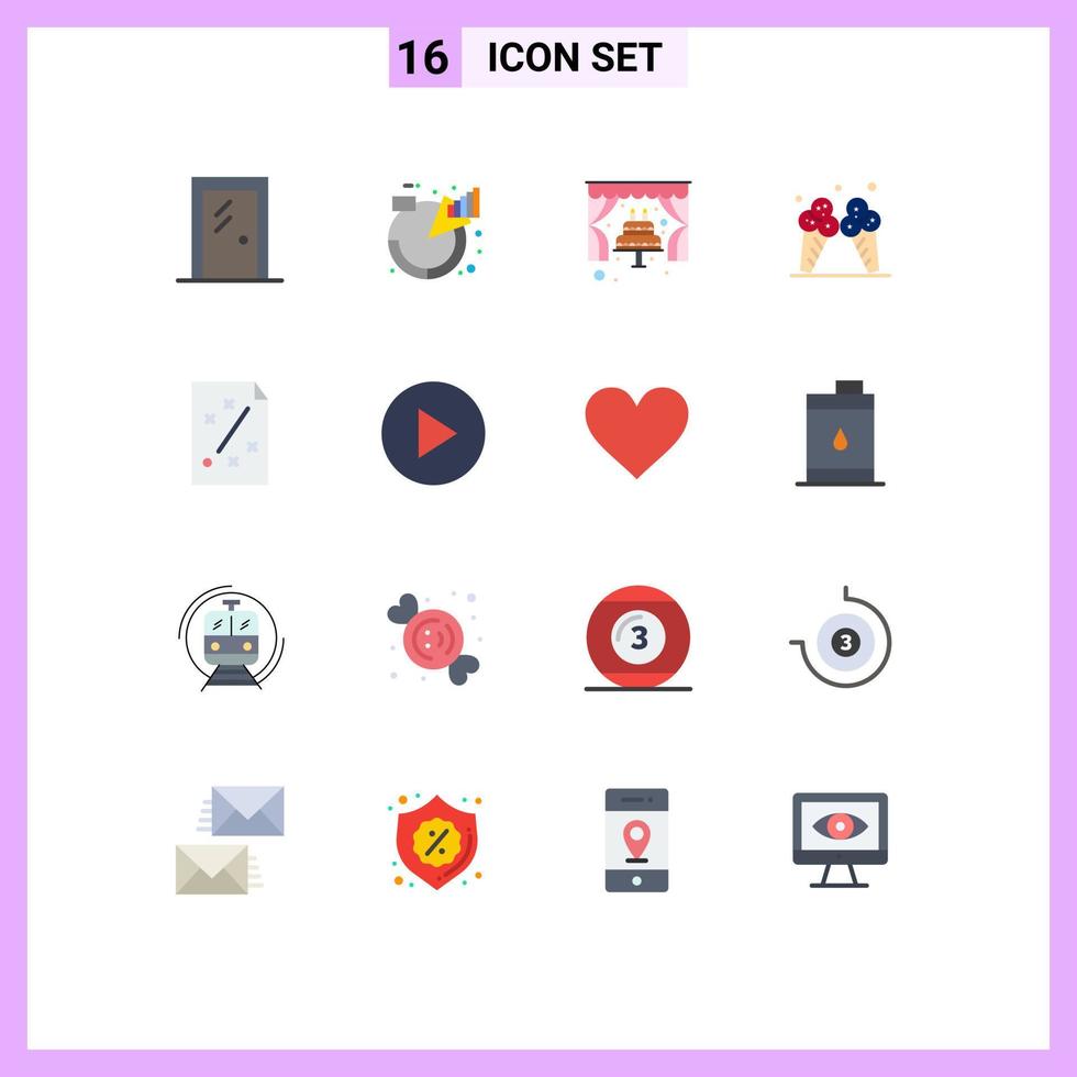 Universal Icon Symbols Group of 16 Modern Flat Colors of american ice management icecream romantic Editable Pack of Creative Vector Design Elements