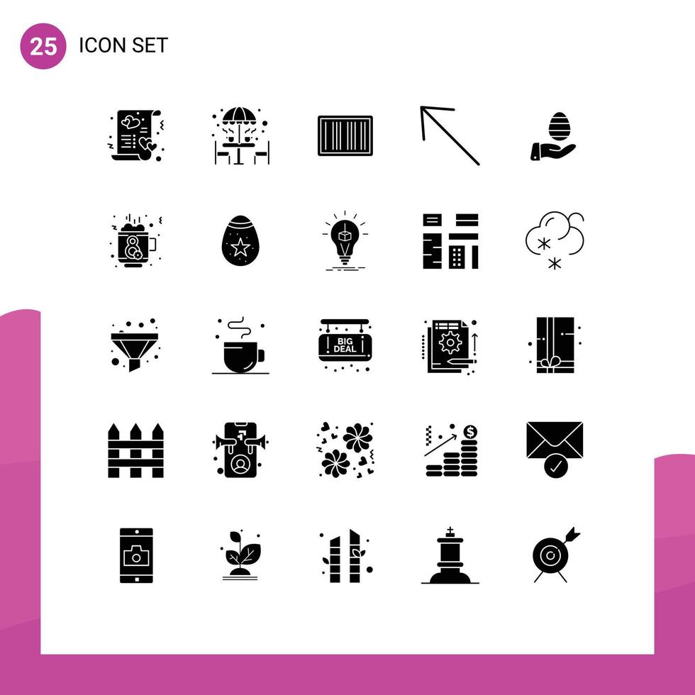 Universal Icon Symbols Group of 25 Modern Solid Glyphs of hand left table arrow ecommerce Editable Vector Design Elements