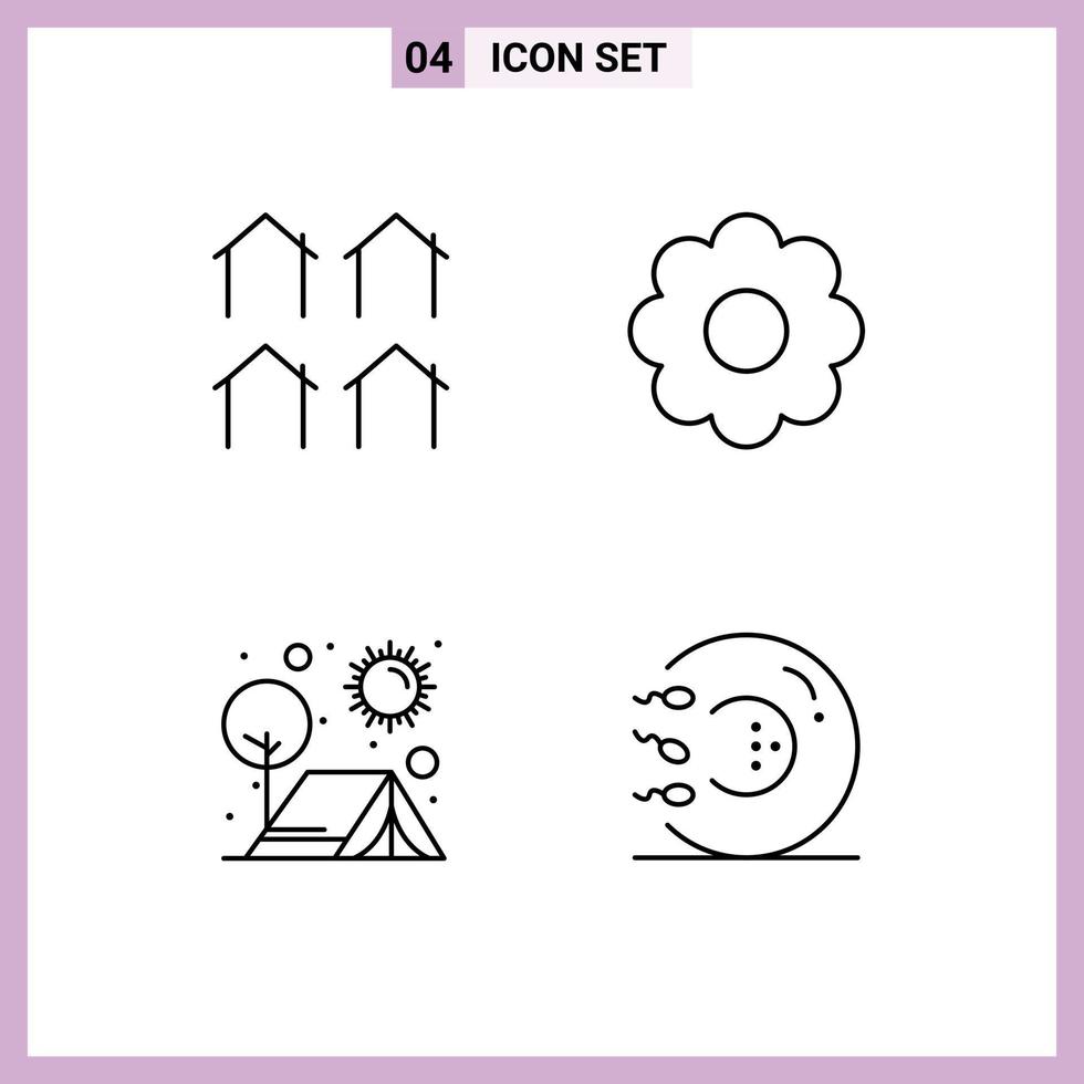 4 iconos creativos, signos y símbolos modernos del distrito de camping, vivienda, olla al aire libre, elementos de diseño vectorial editables vector