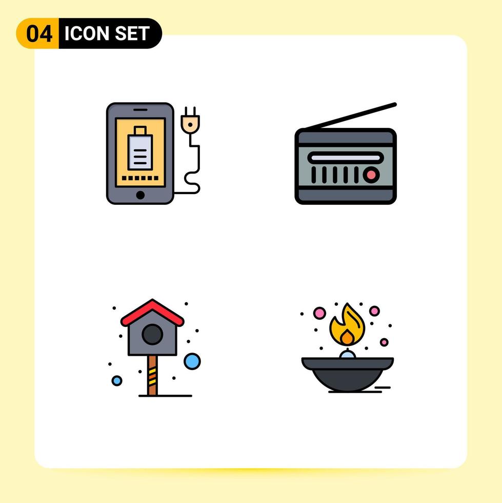 Universal Icon Symbols Group of 4 Modern Filledline Flat Colors of mobile bird plug radio spring Editable Vector Design Elements