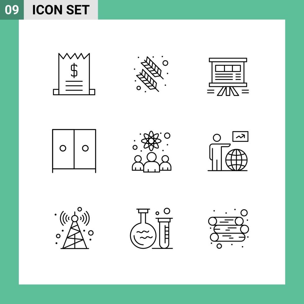 9 User Interface Outline Pack of modern Signs and Symbols of physicists wardrobe analytics interior sales Editable Vector Design Elements
