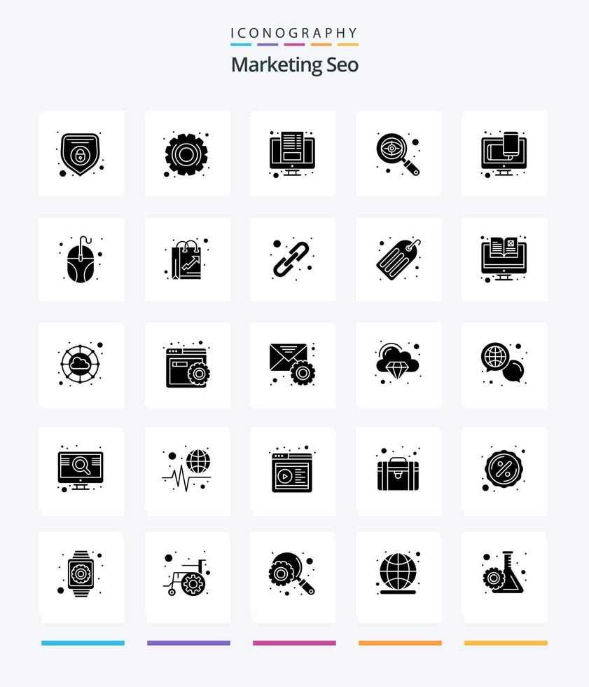 Creative Marketing Seo 25 Glyph Solid Black icon pack  Such As web. design. blog. target. eye vector