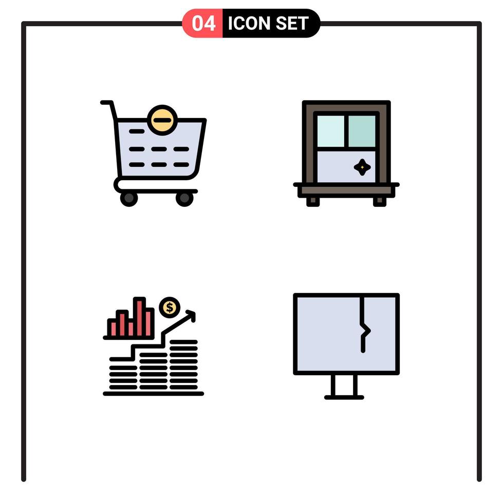 Group of 4 Filledline Flat Colors Signs and Symbols for checkout infected window money virus Editable Vector Design Elements