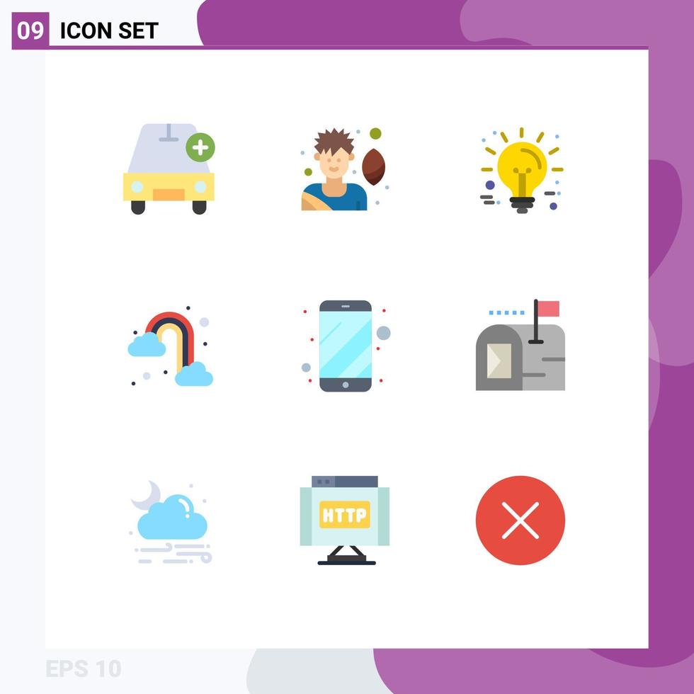 Universal Icon Symbols Group of 9 Modern Flat Colors of mobile cloud business weather rain Editable Vector Design Elements