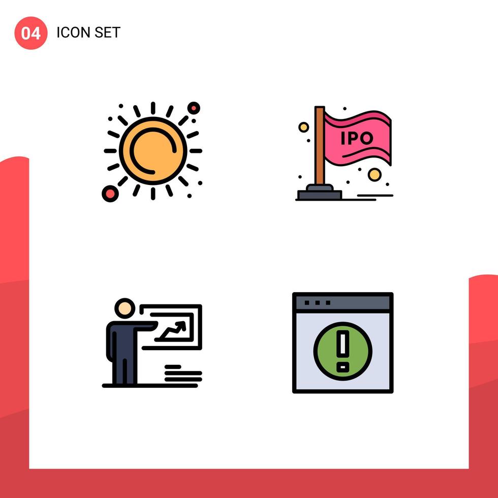 4 User Interface Filledline Flat Color Pack of modern Signs and Symbols of summer presentation heat stock strategy Editable Vector Design Elements