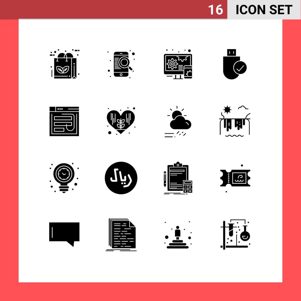 16 User Interface Solid Glyph Pack of modern Signs and Symbols of email hardware online devices computers Editable Vector Design Elements