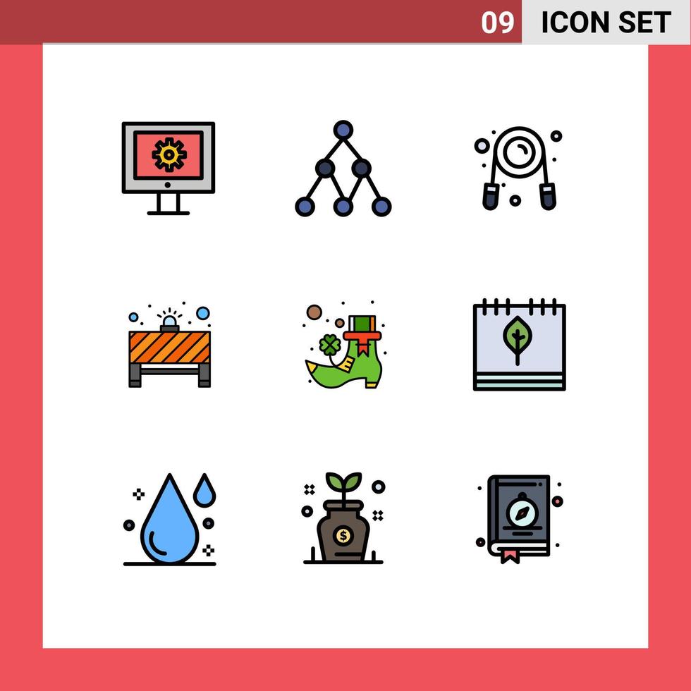 paquete de iconos de vector de stock de 9 signos y símbolos de línea para elementos de diseño de vector editables de aviso de luz roja de fitness de arranque de leprechaun