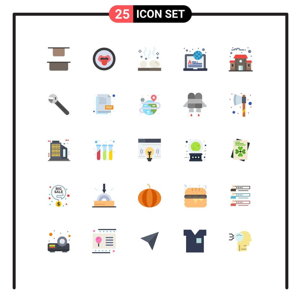 Pictogram Set of 25 Simple Flat Colors of education building online hot learning international Editable Vector Design Elements