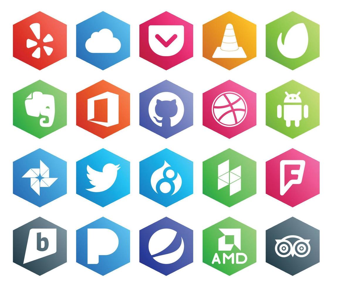 20 Social Media Icon Pack Including foursquare drupal office tweet photo vector