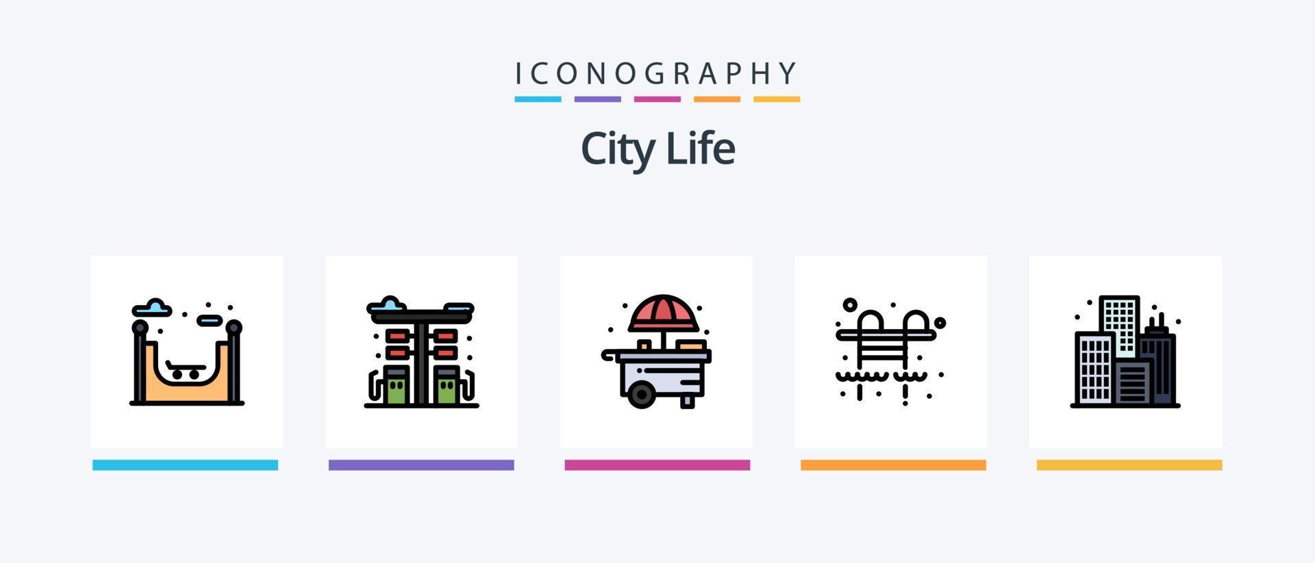 City Life Line Filled 5 Icon Pack Including . park. life. city. traffic. Creative Icons Design vector