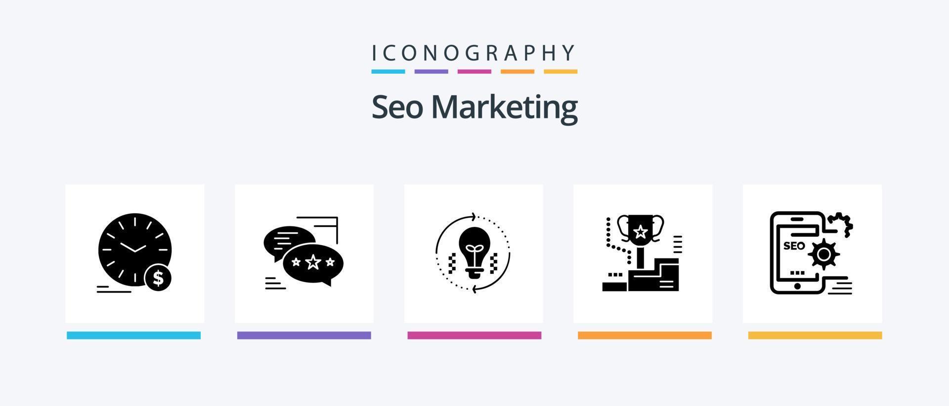 paquete de iconos de glifo 5 de marketing seo que incluye al ganador. premio. mensajes actualizar. ligero. diseño de iconos creativos vector