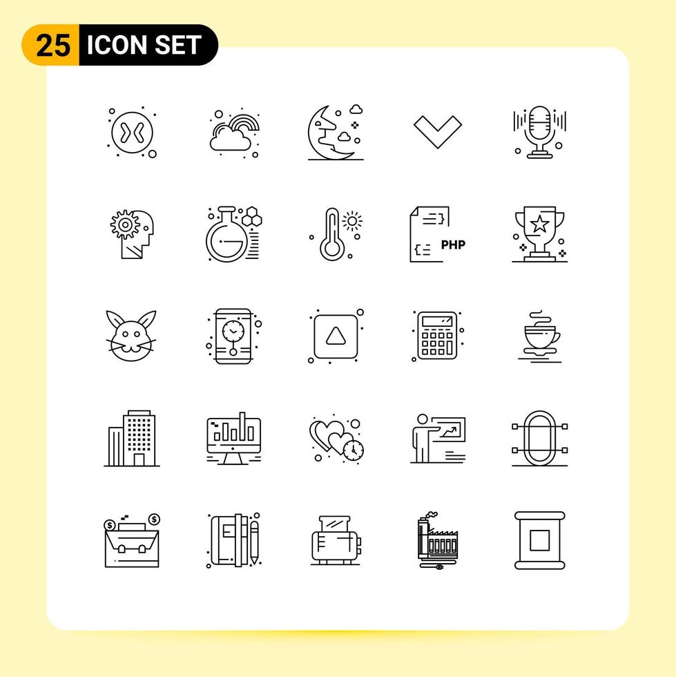 25 Universal Line Signs Symbols of sound mic cloud back arrow Editable Vector Design Elements