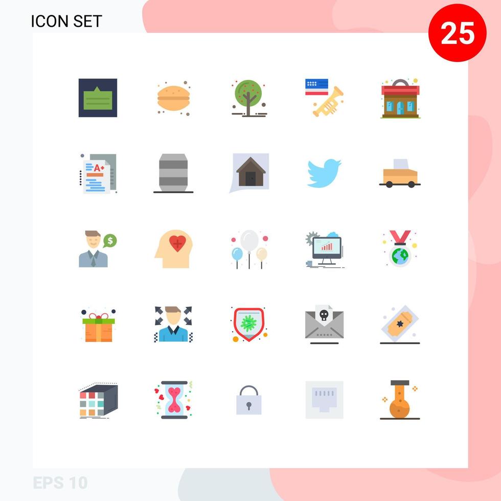 Modern Set of 25 Flat Colors Pictograph of club laud macaroni speaker tree Editable Vector Design Elements