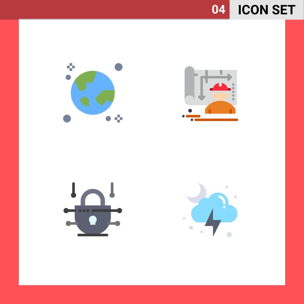 Modern Set of 4 Flat Icons Pictograph of browser internet globe blueprint network security Editable Vector Design Elements