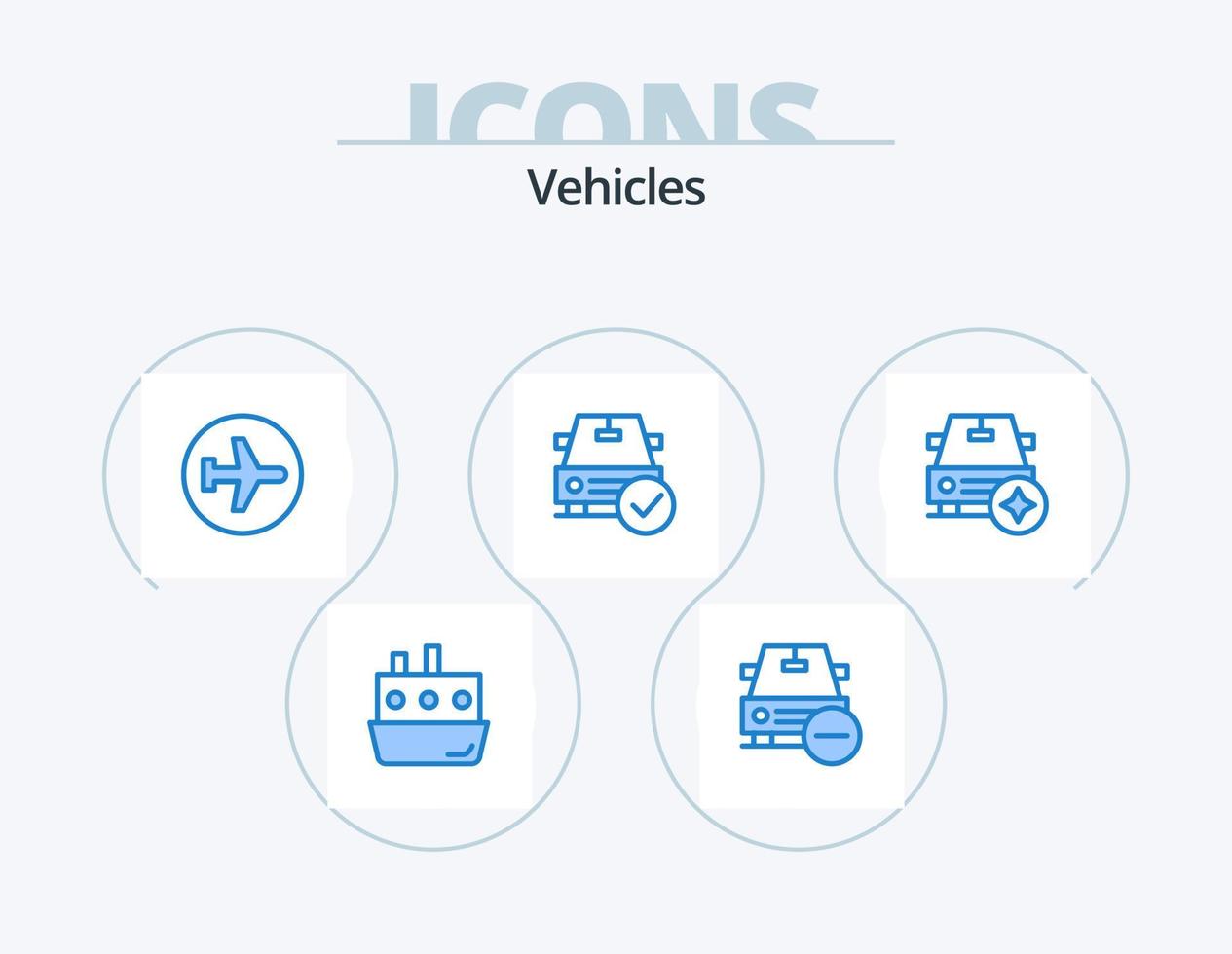 vehículos icono azul paquete 5 diseño de iconos. completo. auto. menos. signo. aeropuerto vector