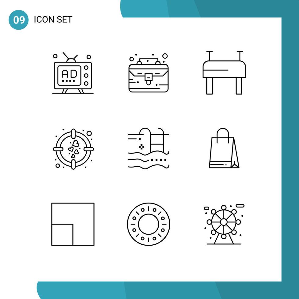 conjunto moderno de 9 contornos y símbolos como elementos de diseño de vectores editables de vacaciones de verano