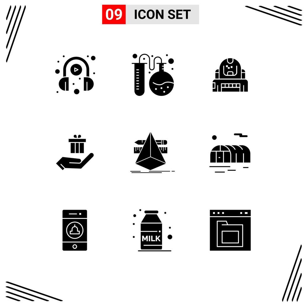 Set of 9 Commercial Solid Glyphs pack for design present astronaut hand protection Editable Vector Design Elements