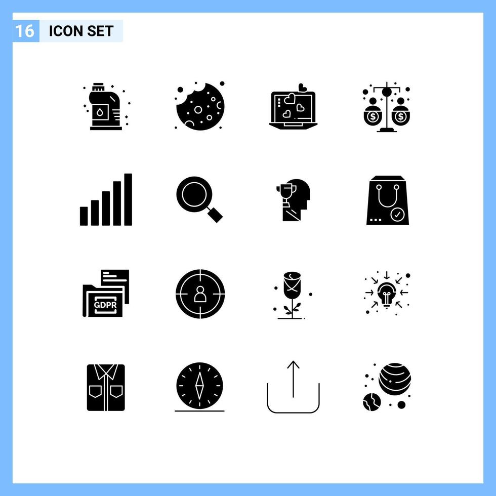 Stock Vector Icon Pack of 16 Line Signs and Symbols for phone income love funding equity Editable Vector Design Elements