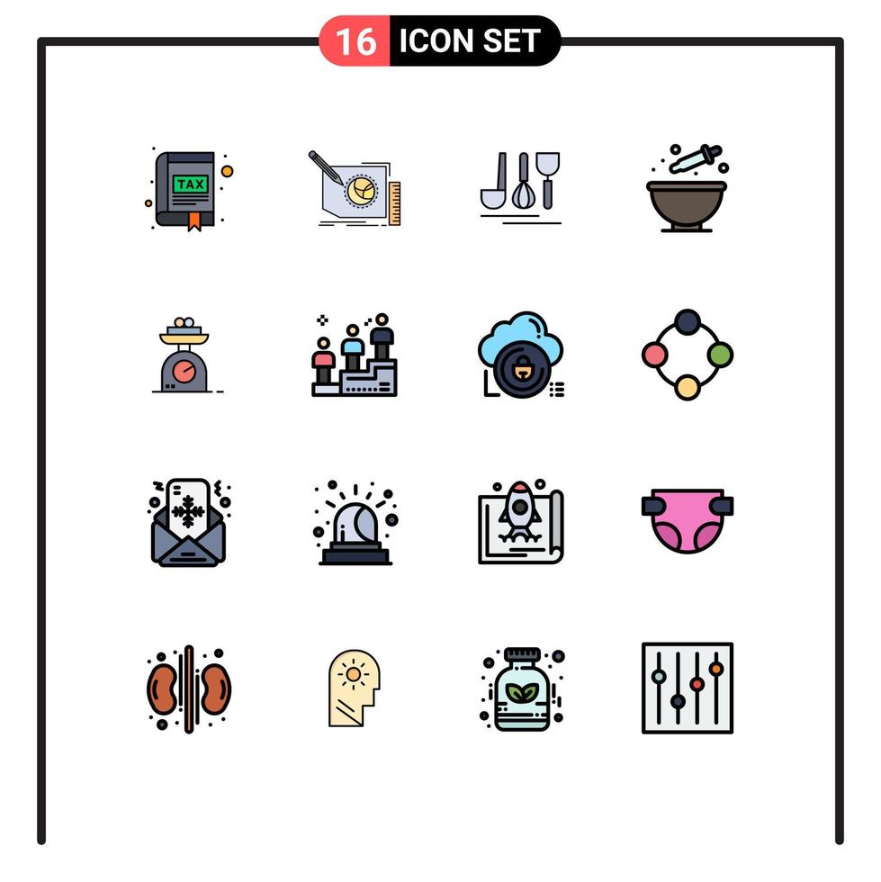 16 iconos creativos signos y símbolos modernos de tinte para colorear página servicio de horneado elementos de diseño de vectores creativos editables