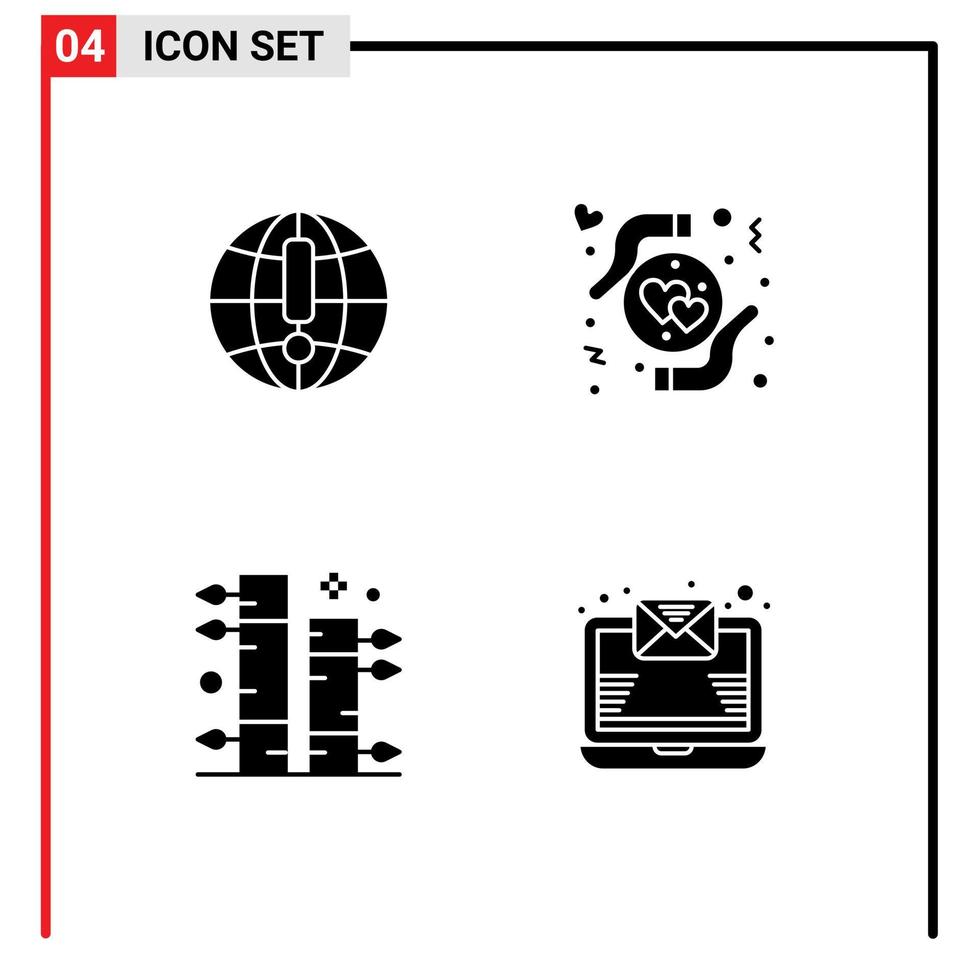 Universal Icon Symbols Group of 4 Modern Solid Glyphs of globe botanical world love plant Editable Vector Design Elements