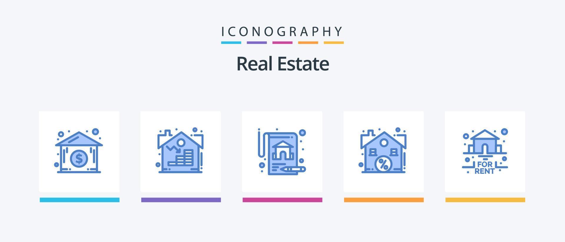 paquete de iconos azul 5 de bienes raíces que incluye alquiler. por. propiedad. bienes. verdadero. diseño de iconos creativos vector