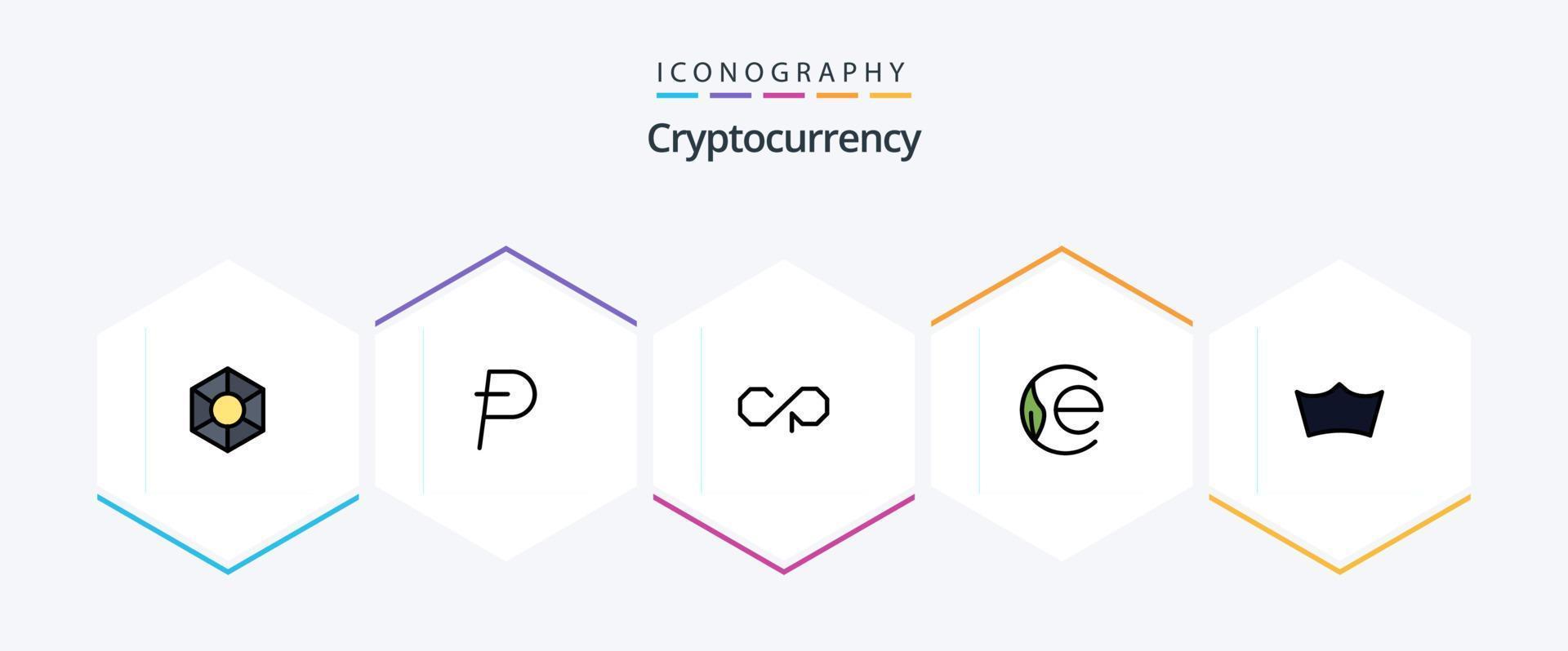 Cryptocurrency 25 FilledLine icon pack including coin. crypto currency. counterparty. crypto. earth coin vector