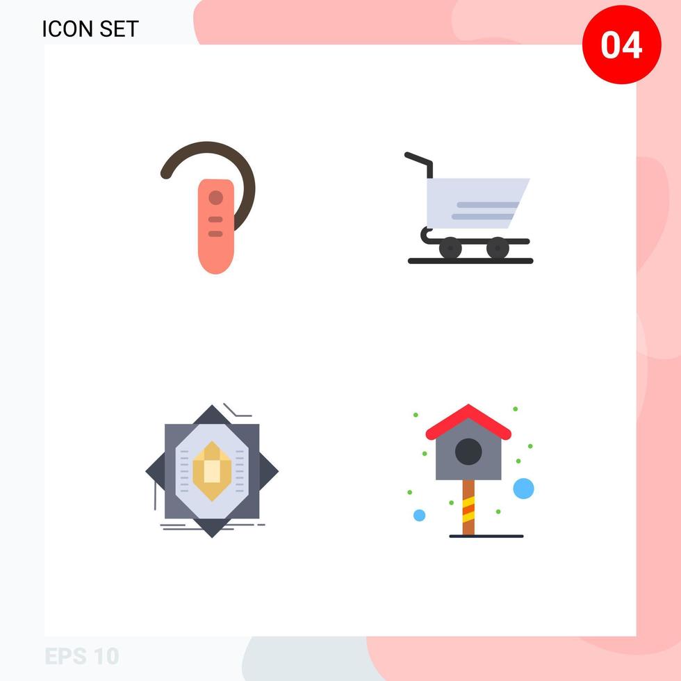 Set of 4 Commercial Flat Icons pack for accessory core headphone order formation Editable Vector Design Elements