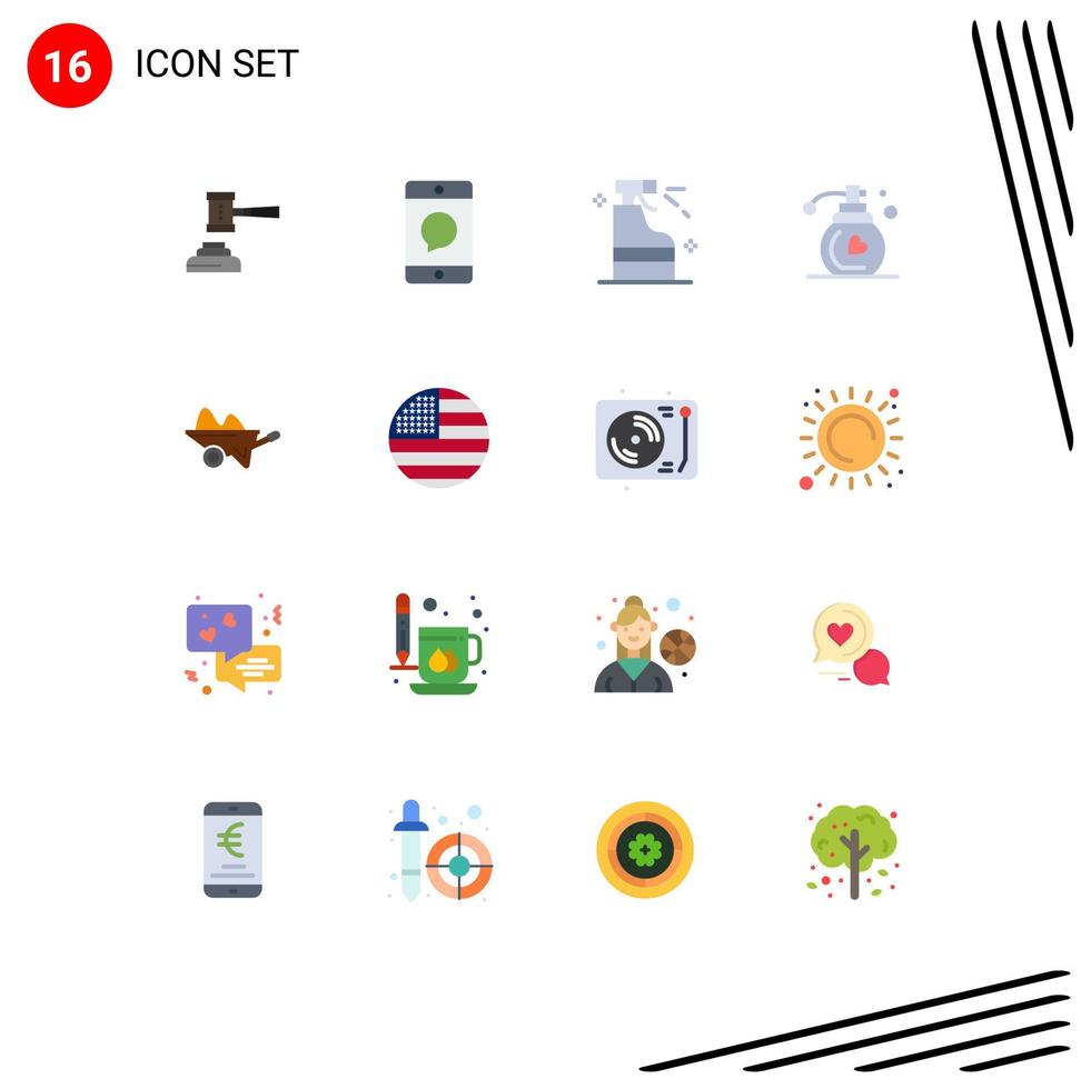 Modern Set of 16 Flat Colors and symbols such as perfume detergent cellphone cleaning mobile Editable Pack of Creative Vector Design Elements