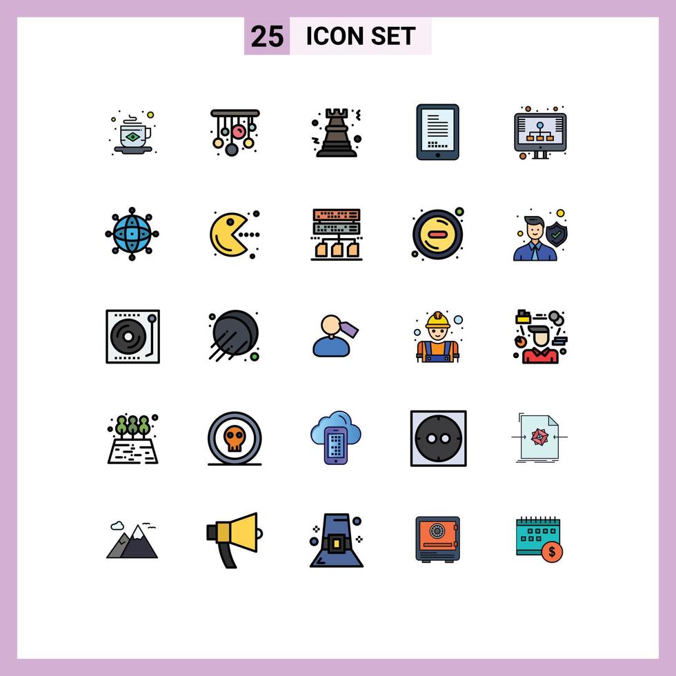 25 Thematic Vector Filled line Flat Colors and Editable Symbols of hosting cell chess hardware mobile Editable Vector Design Elements