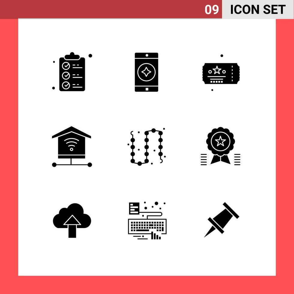 Mobile Interface Solid Glyph Set of 9 Pictograms of jewelry fashion celebration chain internet Editable Vector Design Elements