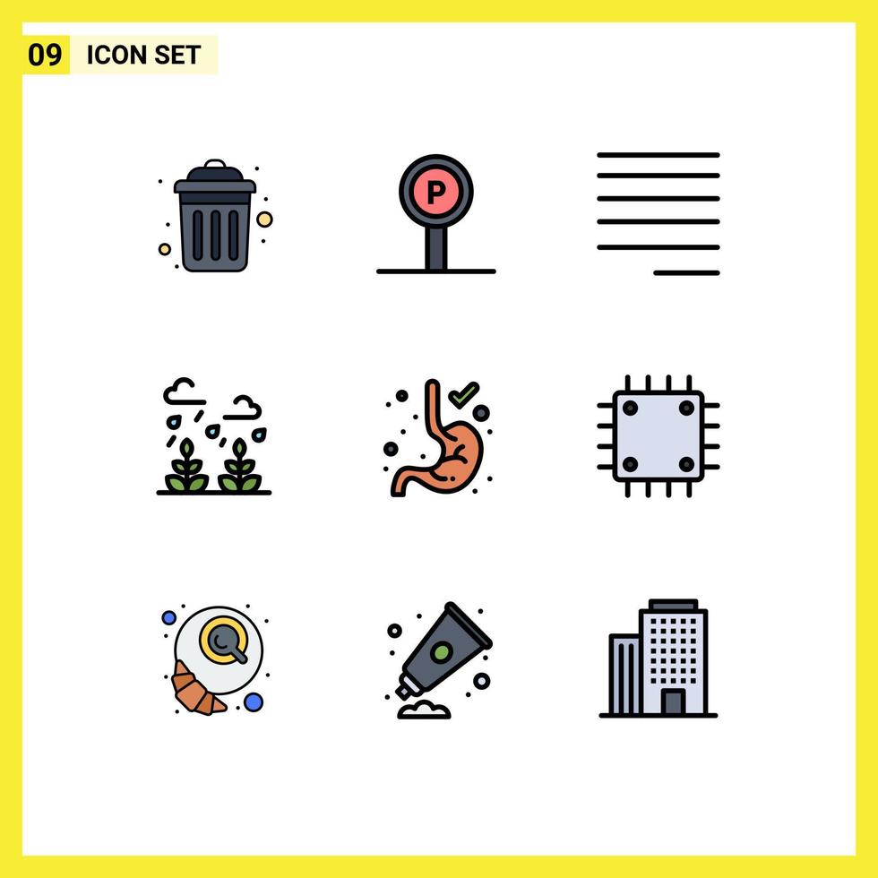 9 User Interface Filledline Flat Color Pack of modern Signs and Symbols of gastroenterology life travel leaf environment Editable Vector Design Elements