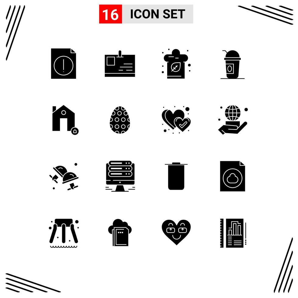 Pack of 16 Modern Solid Glyphs Signs and Symbols for Web Print Media such as house buildings food states american Editable Vector Design Elements