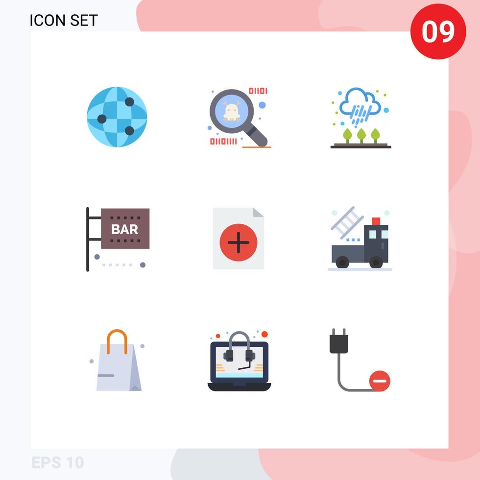 conjunto de 9 iconos de interfaz de usuario modernos signos de símbolos para camión nuevo documento de barra ciencia y computación elementos de diseño vectorial editables vector