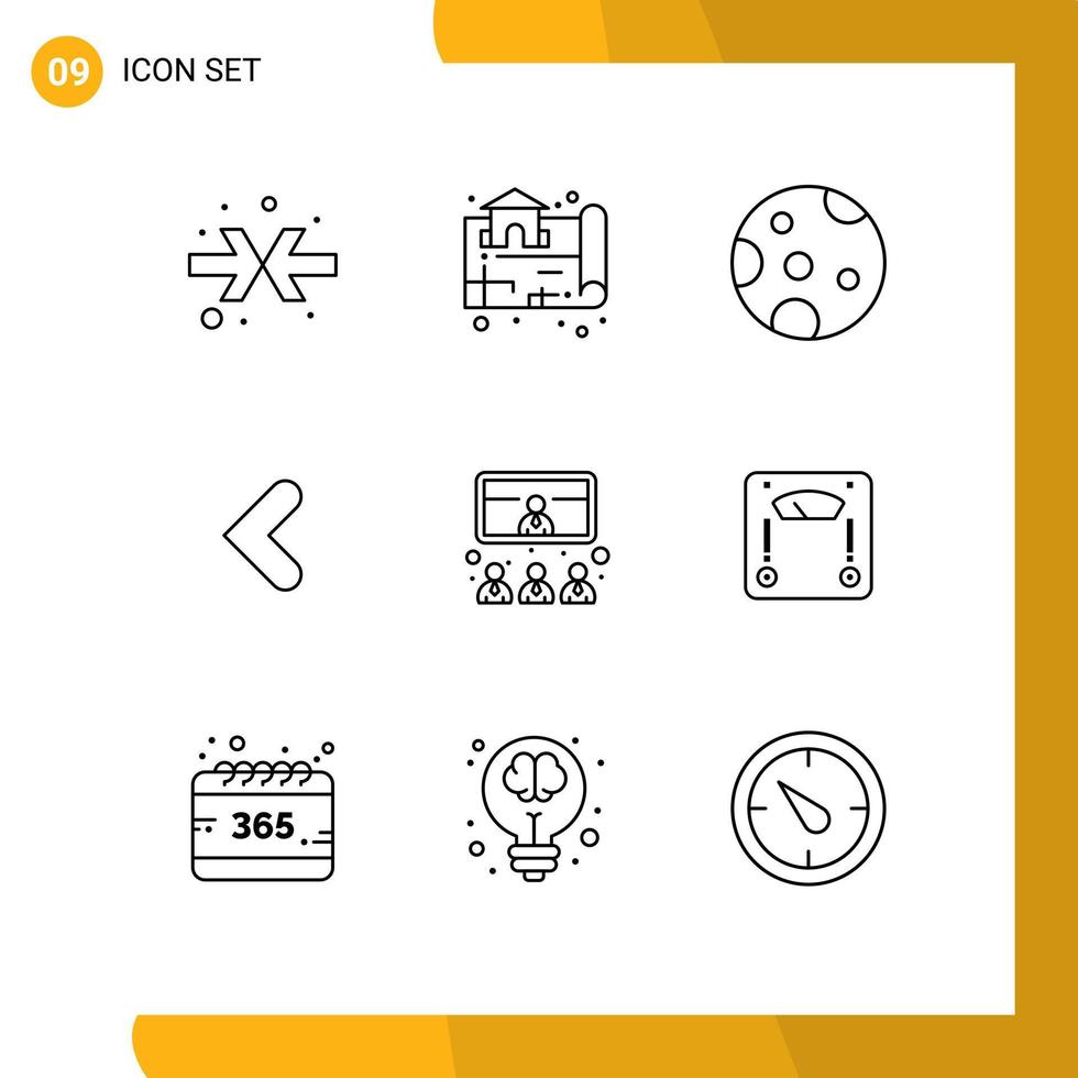 Set of 9 Modern UI Icons Symbols Signs for presentation conference nature call backword Editable Vector Design Elements