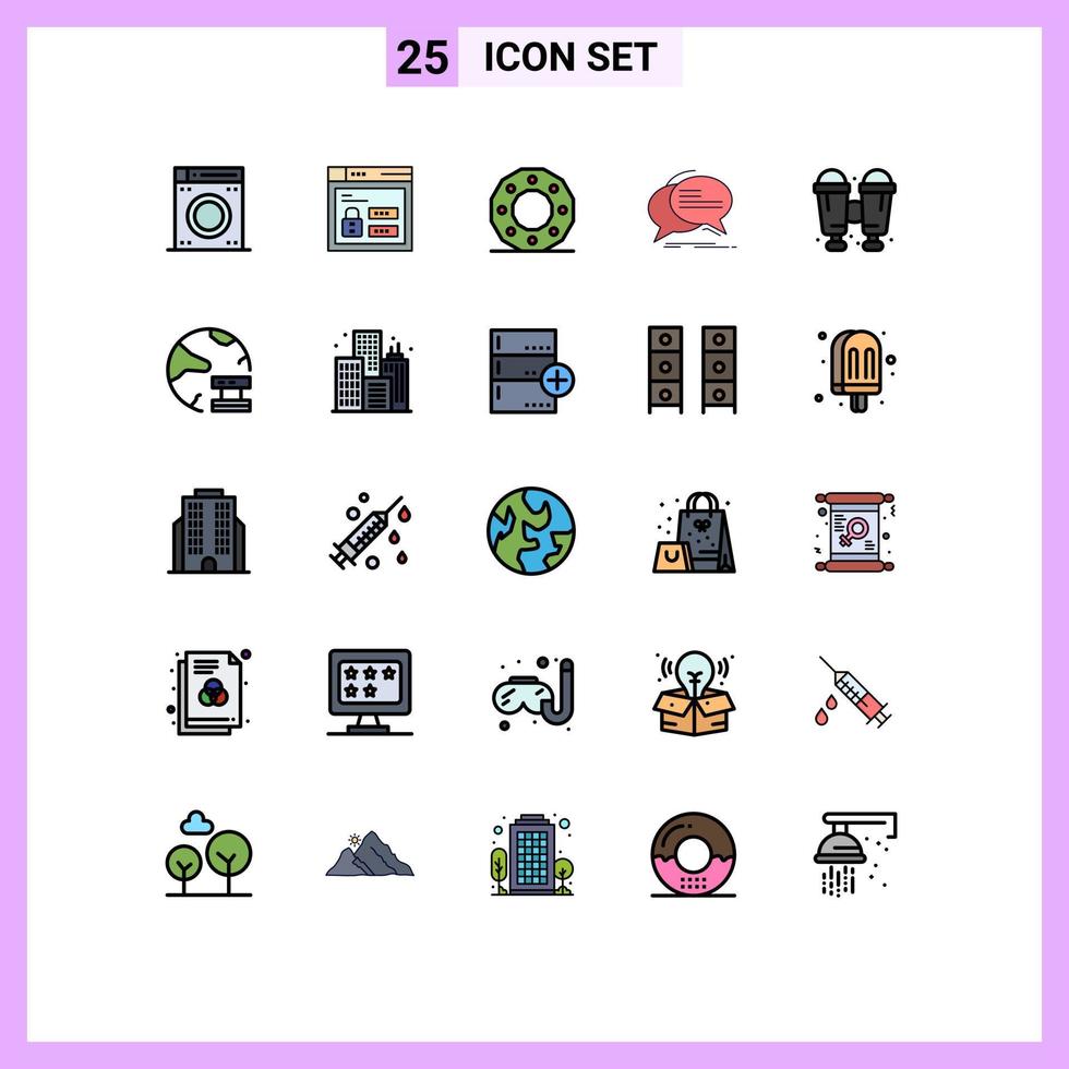 Filled line Flat Color Pack of 25 Universal Symbols of binoculars speech christmas communication bubble Editable Vector Design Elements
