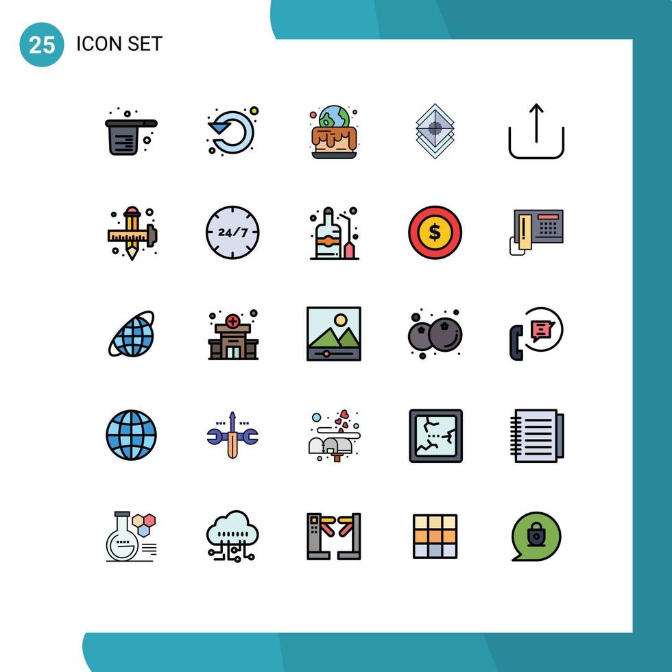 Modern Set of 25 Filled line Flat Colors and symbols such as layer layers rotate design earth Editable Vector Design Elements