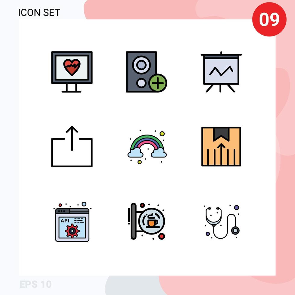 Set of 9 Modern UI Icons Symbols Signs for delivery rainbow analytics cloud output Editable Vector Design Elements