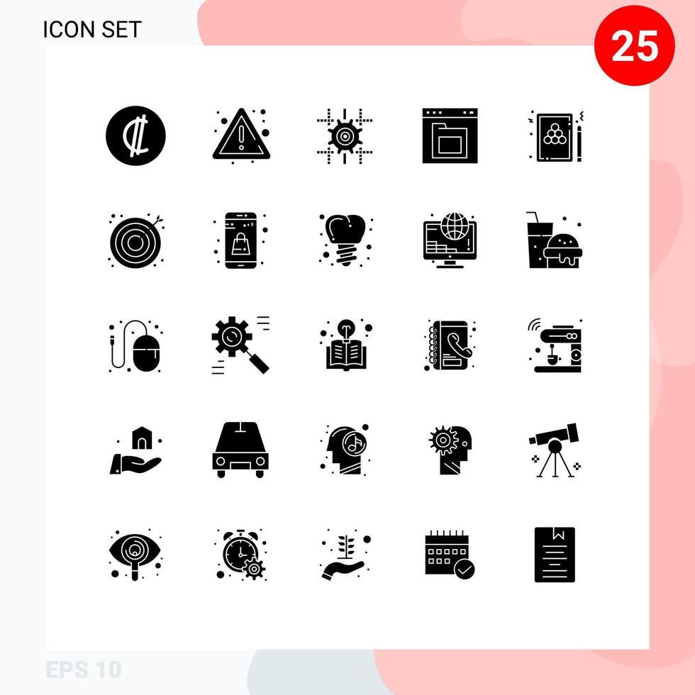 Solid Glyph Pack of 25 Universal Symbols of snooker folder setting file browser Editable Vector Design Elements