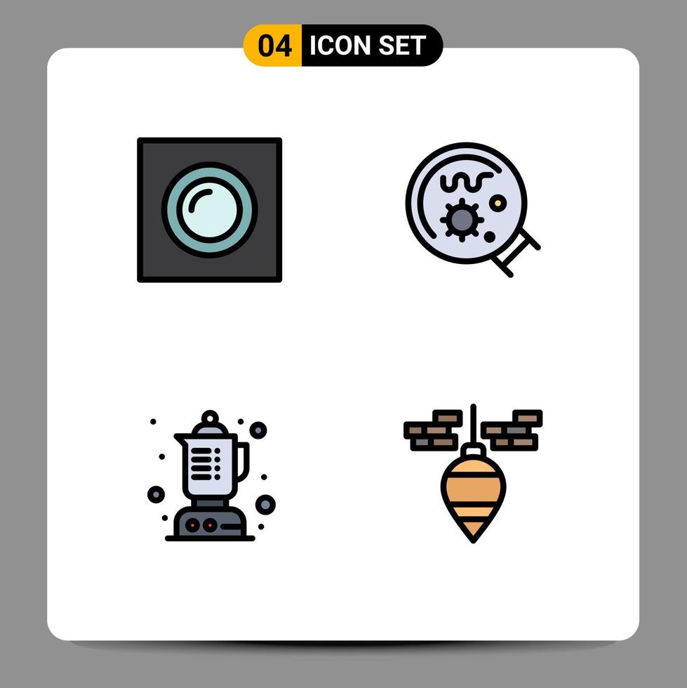 Filledline Flat Color Pack of 4 Universal Symbols of interior food recessed magnifier plumb Editable Vector Design Elements