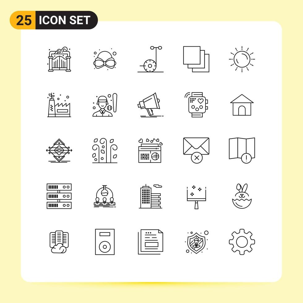 25 User Interface Line Pack of modern Signs and Symbols of eco manufacturing sunrise segway sunset sun Editable Vector Design Elements