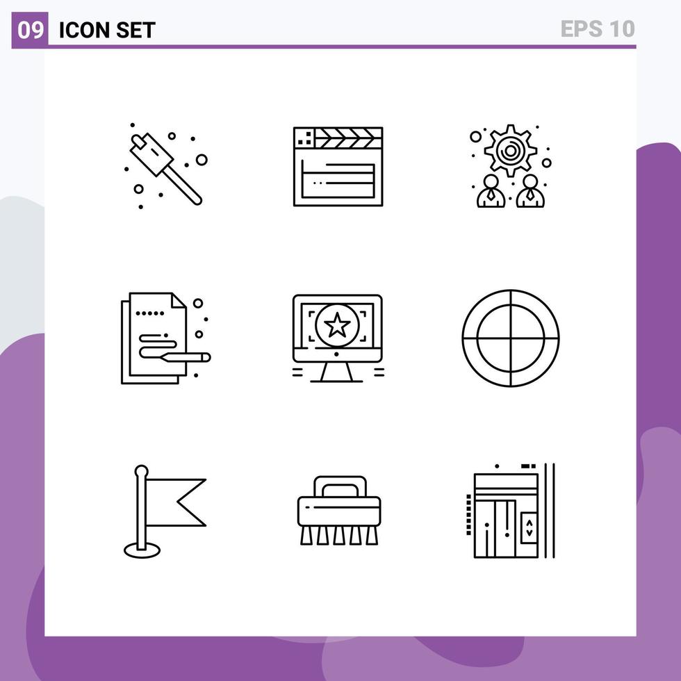 9 Universal Outline Signs Symbols of monitor design strategy application painting Editable Vector Design Elements