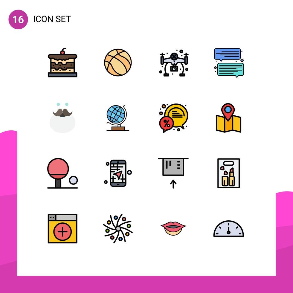 Universal Icon Symbols Group of 16 Modern Flat Color Filled Lines of santa hipster hobbies moustache communication Editable Creative Vector Design Elements