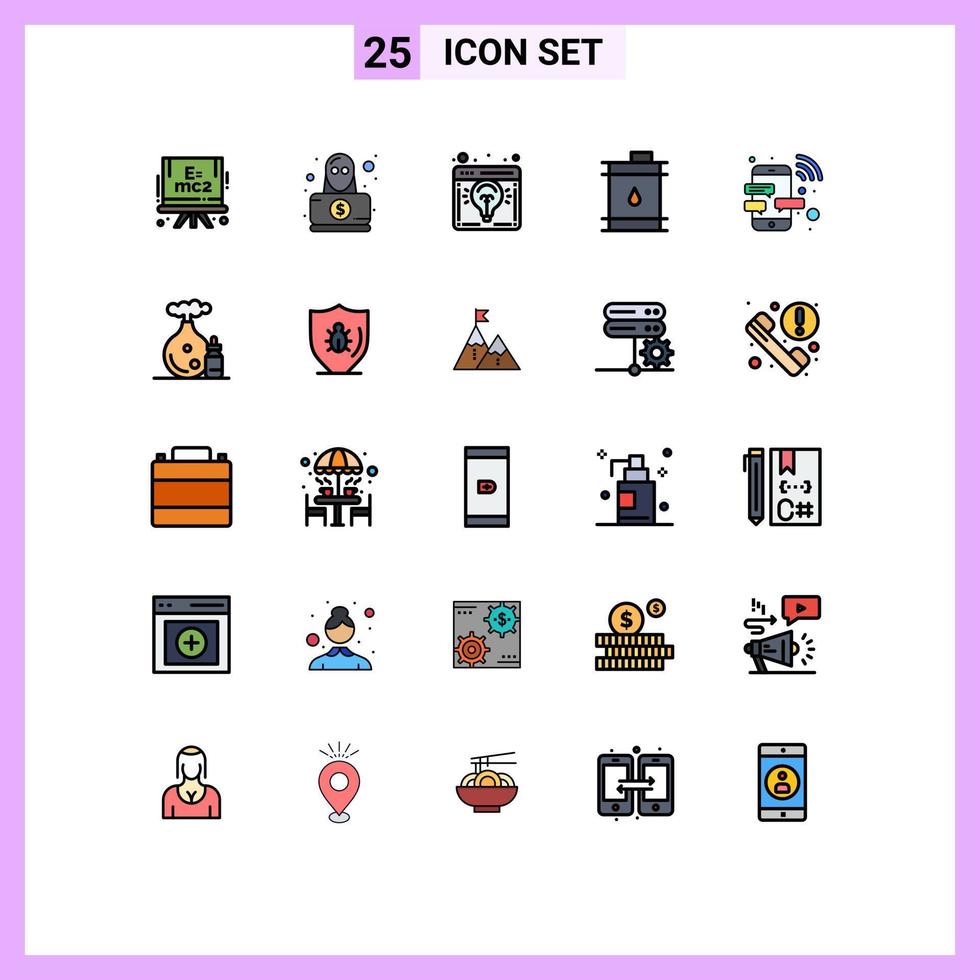 Pack of 25 Modern Filled line Flat Colors Signs and Symbols for Web Print Media such as device oil business idea finance barrel Editable Vector Design Elements