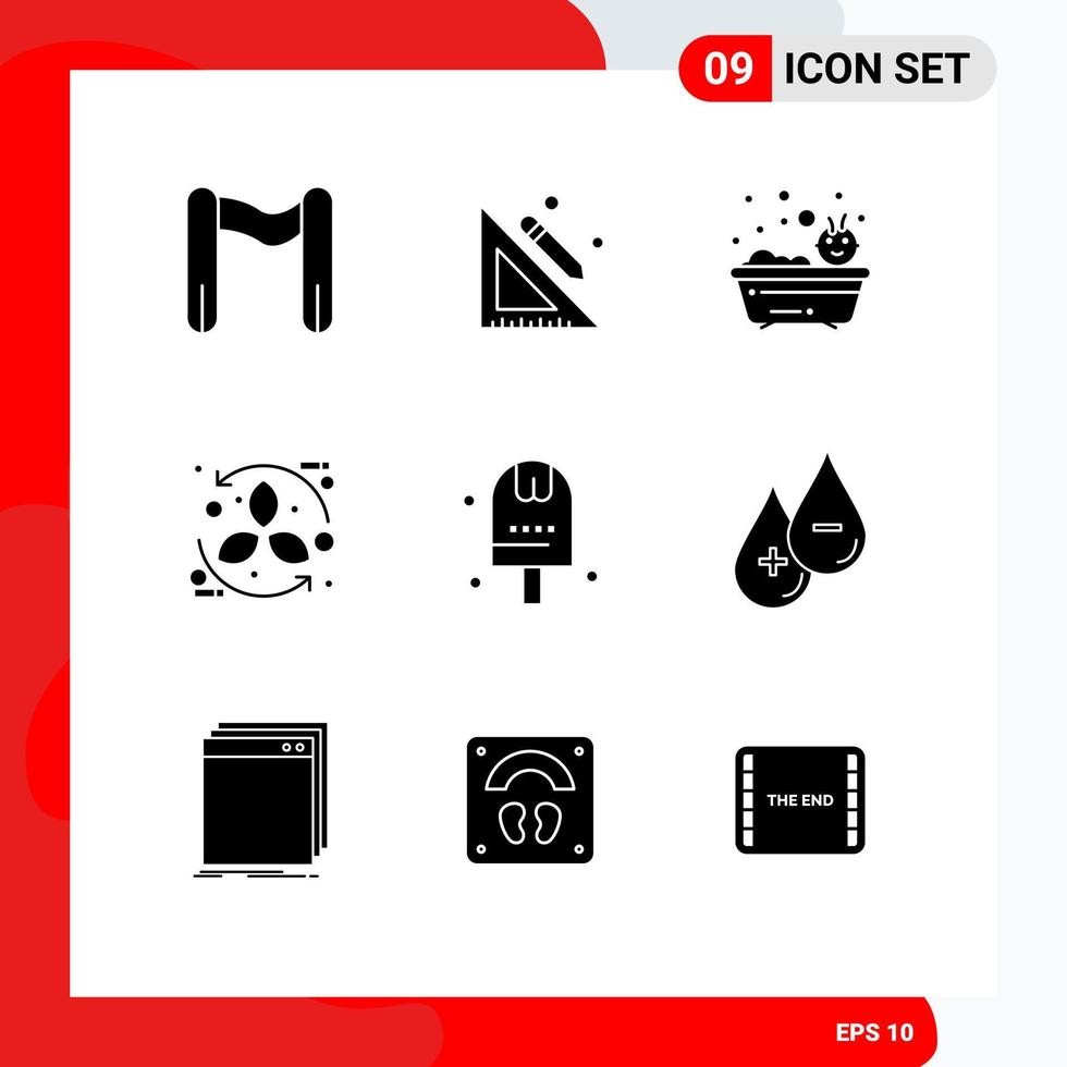 Group of 9 Solid Glyphs Signs and Symbols for done recycle bath leaf cycle Editable Vector Design Elements