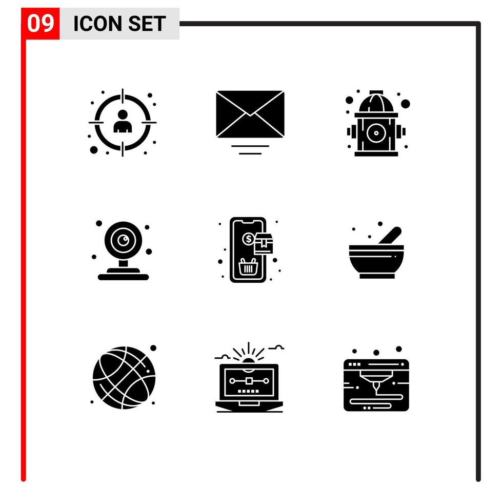 Stock Vector Icon Pack of 9 Line Signs and Symbols for shopping order fire mobile mosque Editable Vector Design Elements